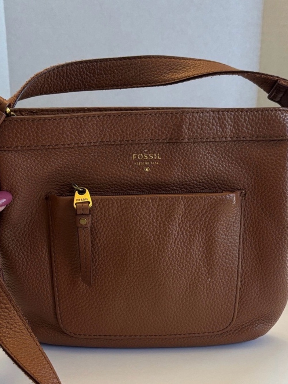 Fossil Pebbled Brown Leather Crossbody Shoulder Bag EUC